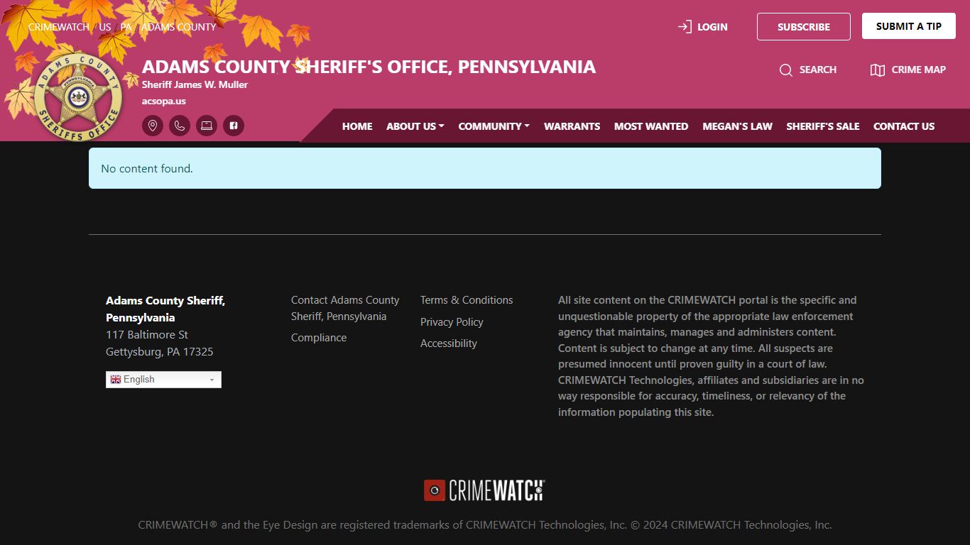 Adams County Sheriff's Office, Pennsylvania Arrests